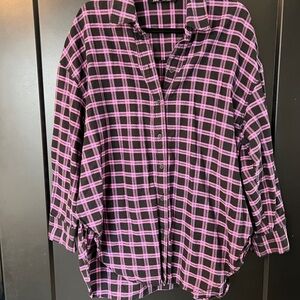 Oversized Plaid Button-Up Shirt
